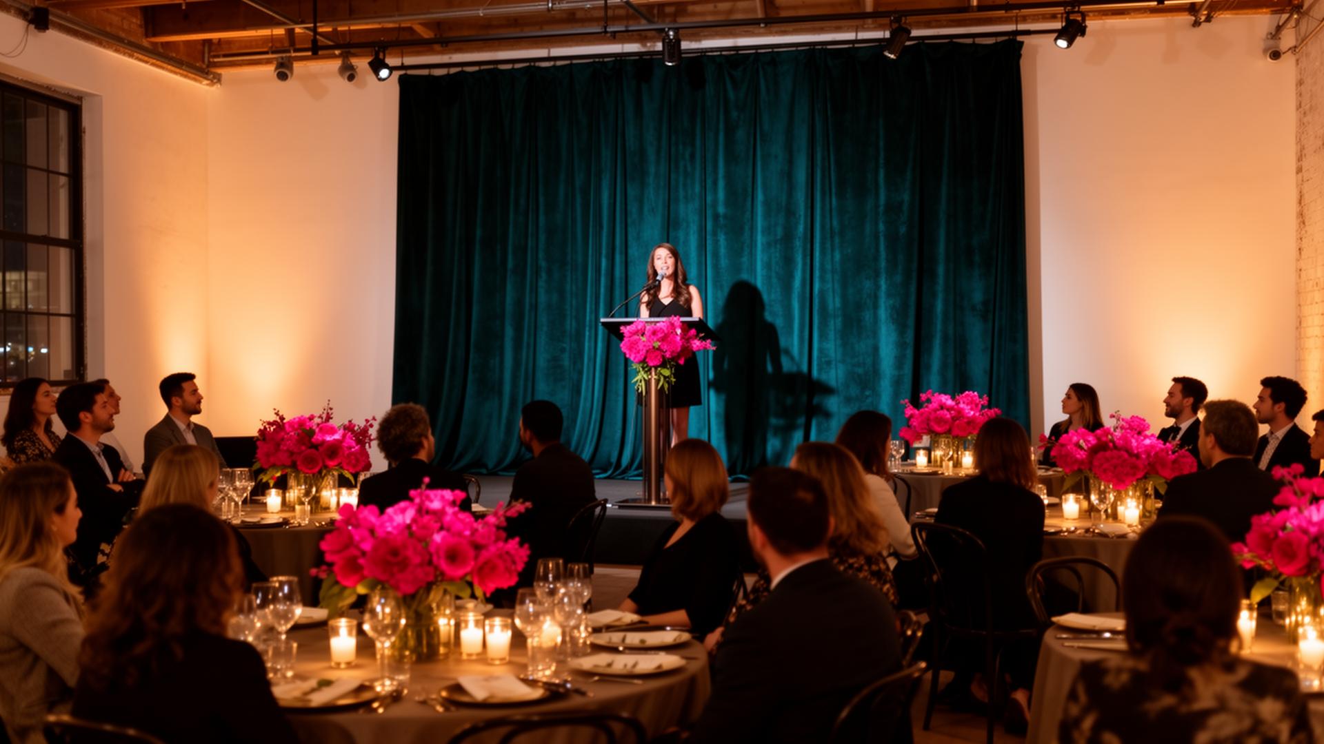 A founder speaking at her Bliss House launch event